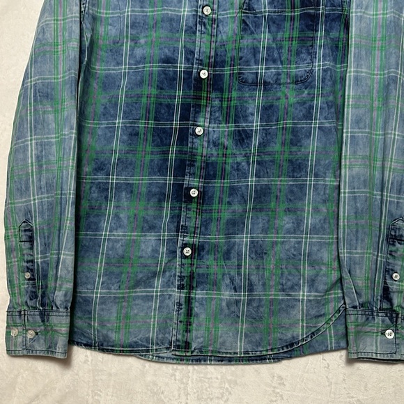 Zip Code 1992 Zara Men’s Blue Green Plaid Distressed Button Down Shirt Medium - Picture 3 of 6
